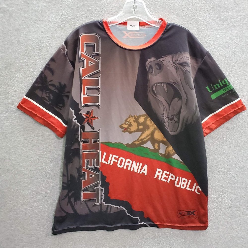 California Republic‎ Men Jersey Large Red Cali Heat Bear Flag Graphic Print